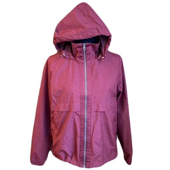 Athletic Works Burgundy Zip Up Windbreaker w/ Packable Hood Women’s Small - Picture 1 of 7